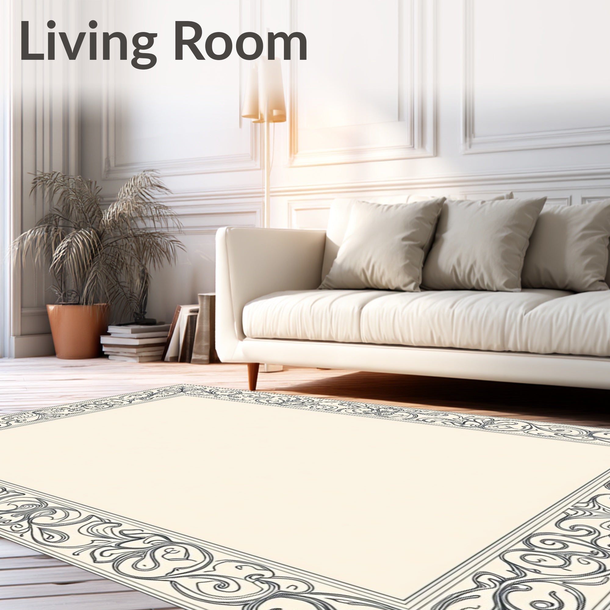 Art Nouveau Ivory Floral Border Rug