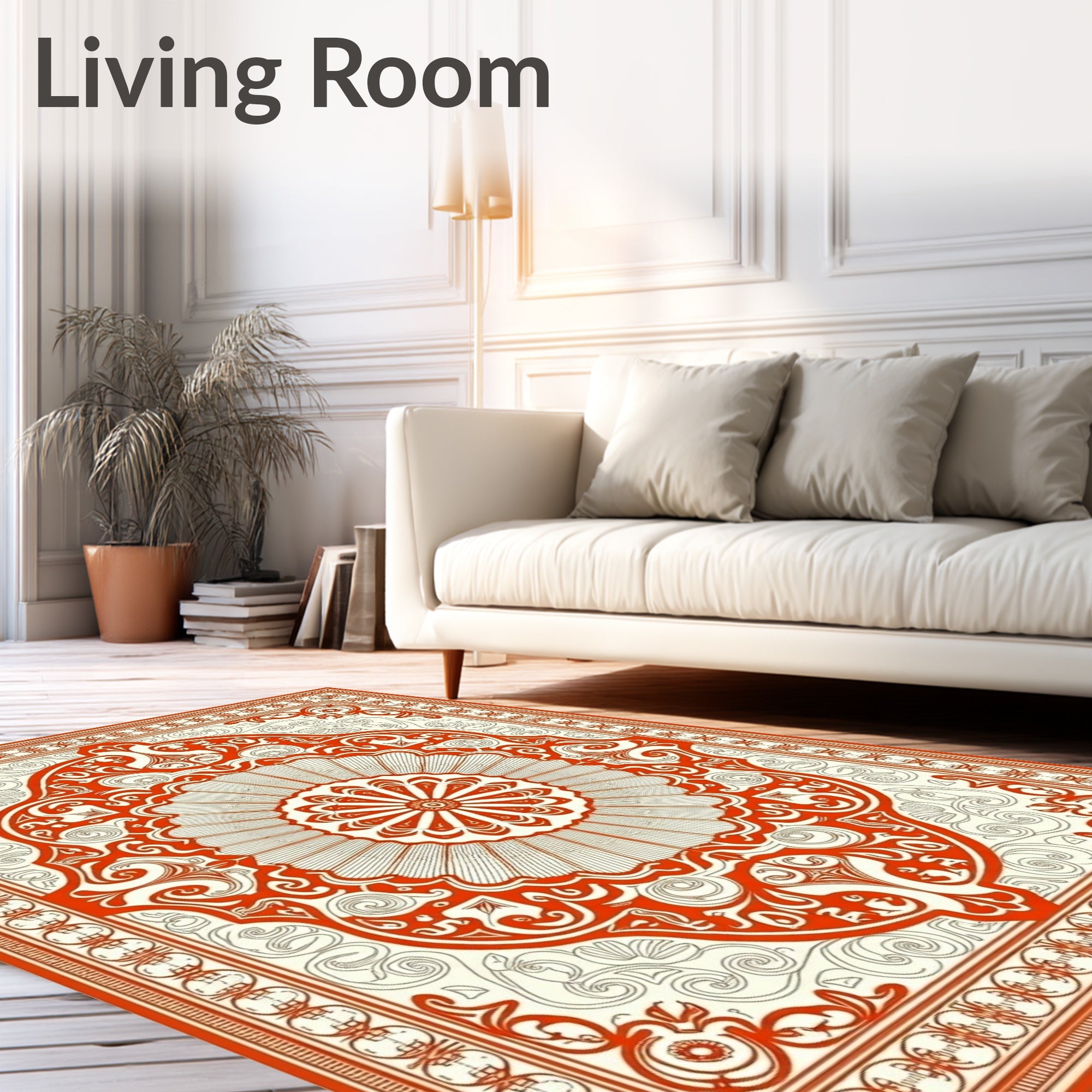 Ornate Crimson Sunburst Medallion Rug