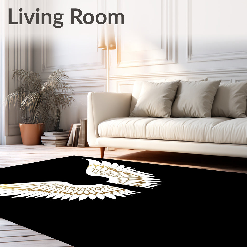 White Gold Feathered Angel Wings Rug