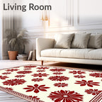 Deep Red Floral Medallion Ivory Rug