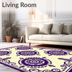 Deep Purple Medallion Ivory Frame Rug