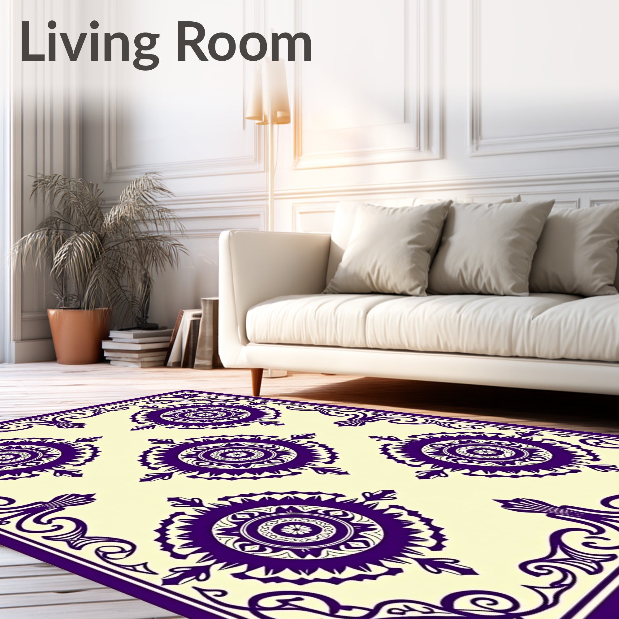 Deep Purple Medallion Ivory Frame Rug