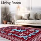 Blue Dog Snowflakes Crimson Border Rug