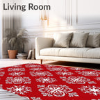 Crimson White Snowflake Mandala Arrangement Rug