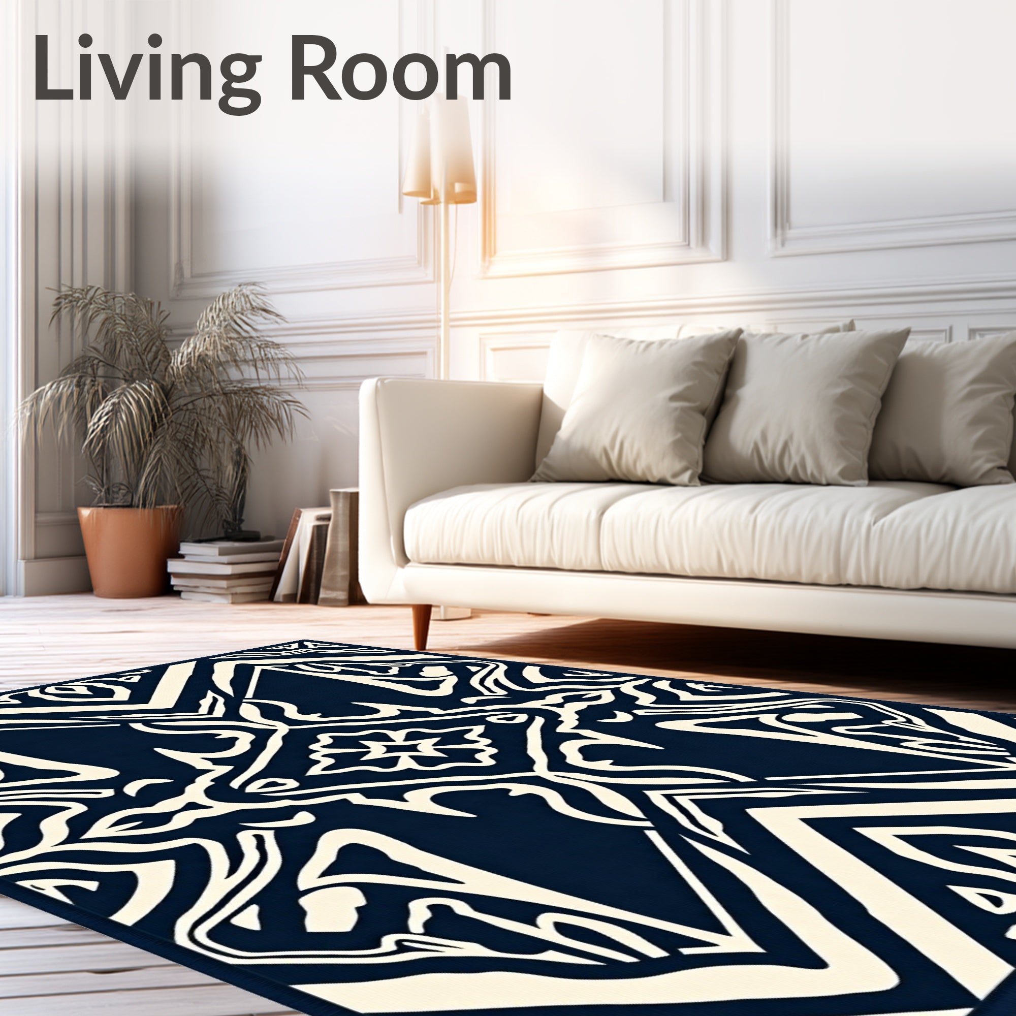 Navy Cream Abstract Symmetrical Symmetry Rug