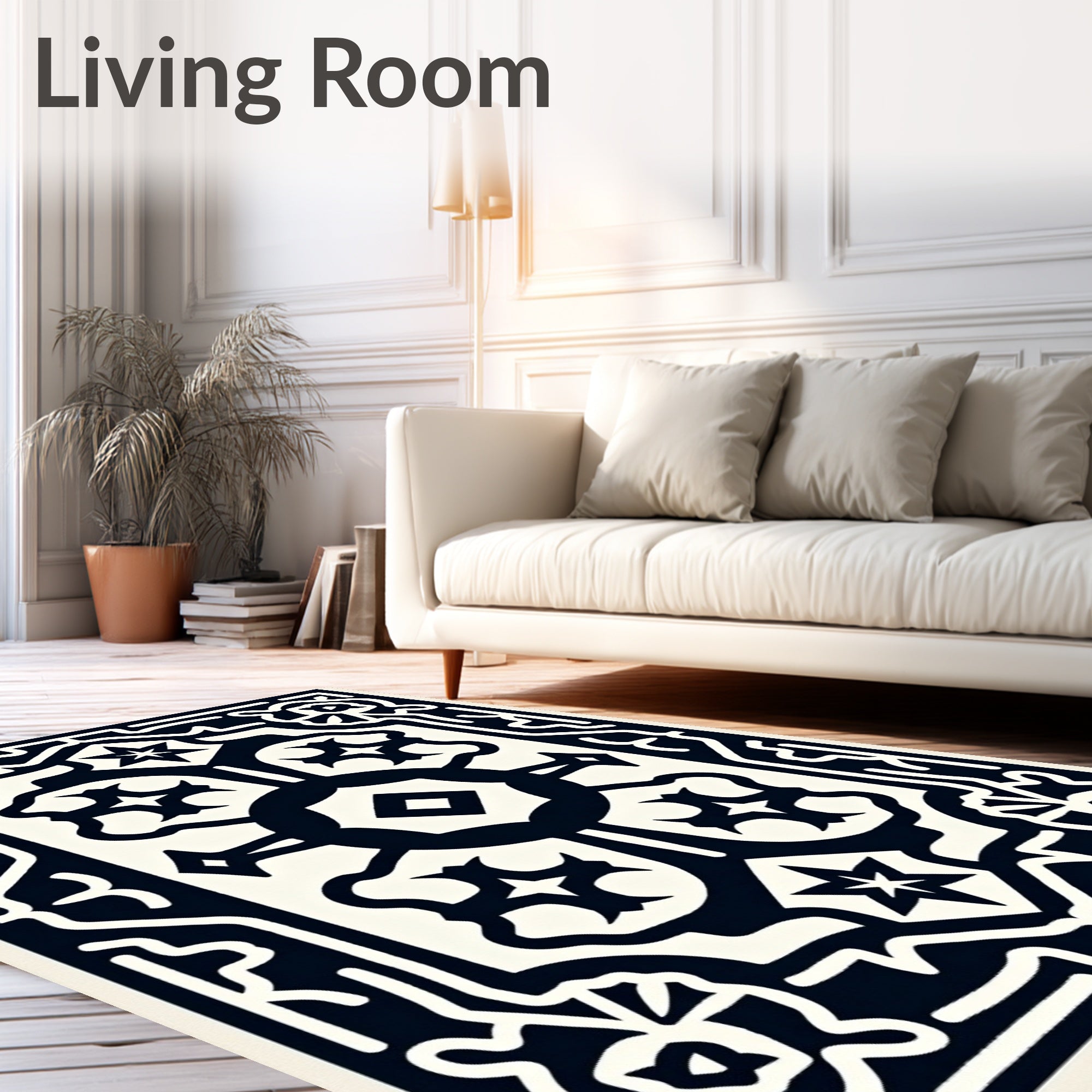 Dark Ivory Abstract Medallion Symmetry Rug