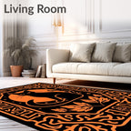 Black Cat Moon Orange Border Rug