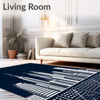 White Cityscape Silhouette Dark Background Rug
