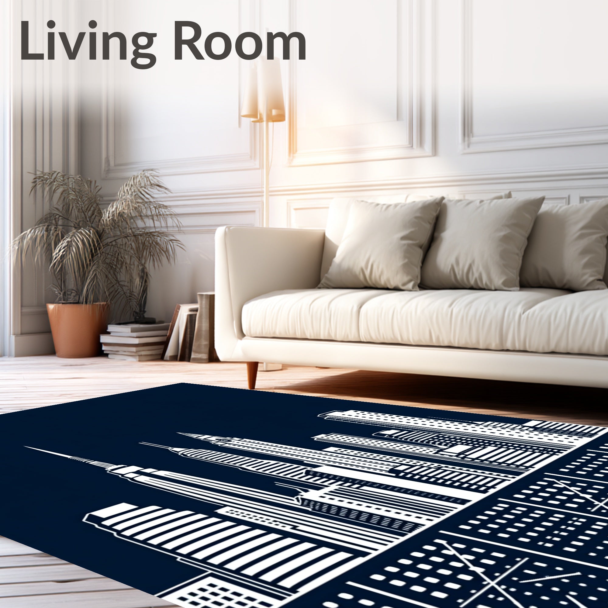 White Cityscape Silhouette Dark Background Rug