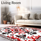 Bold Red Black Botanical Accents Rug
