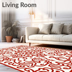 Crimson Whimsical Scrollwork Medallion Rug