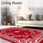 Bold Red Ornamental Frame Mandala Rug