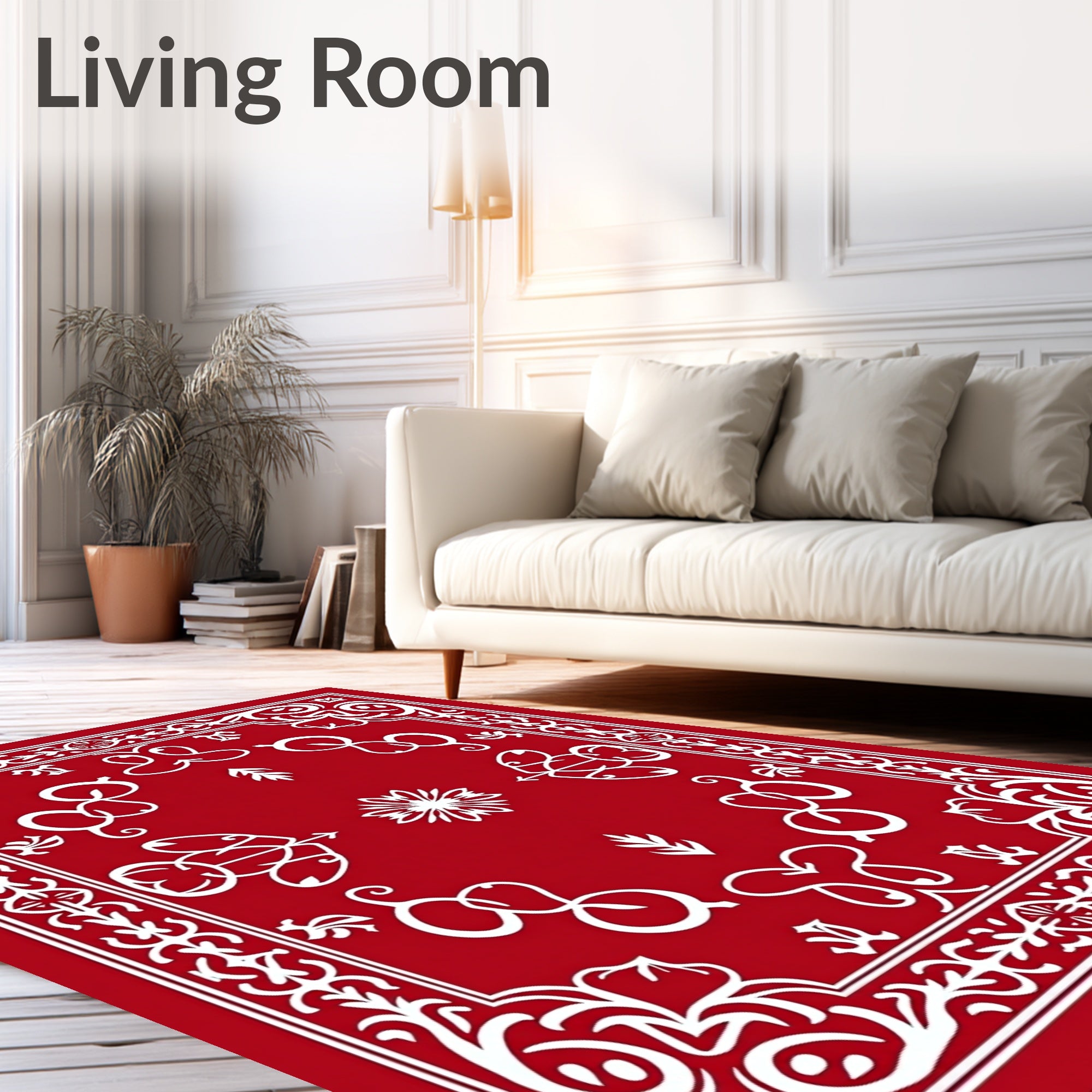 Bold Red Ornamental Frame Mandala Rug