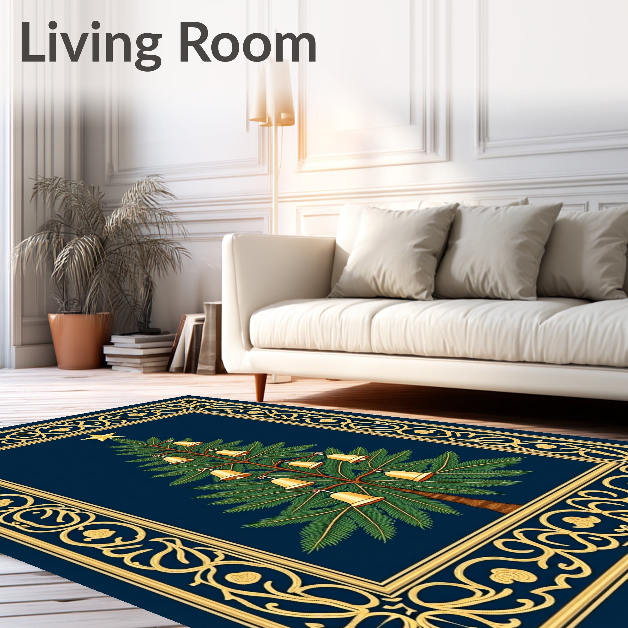Ornate Gold Border Christmas Tree Rug