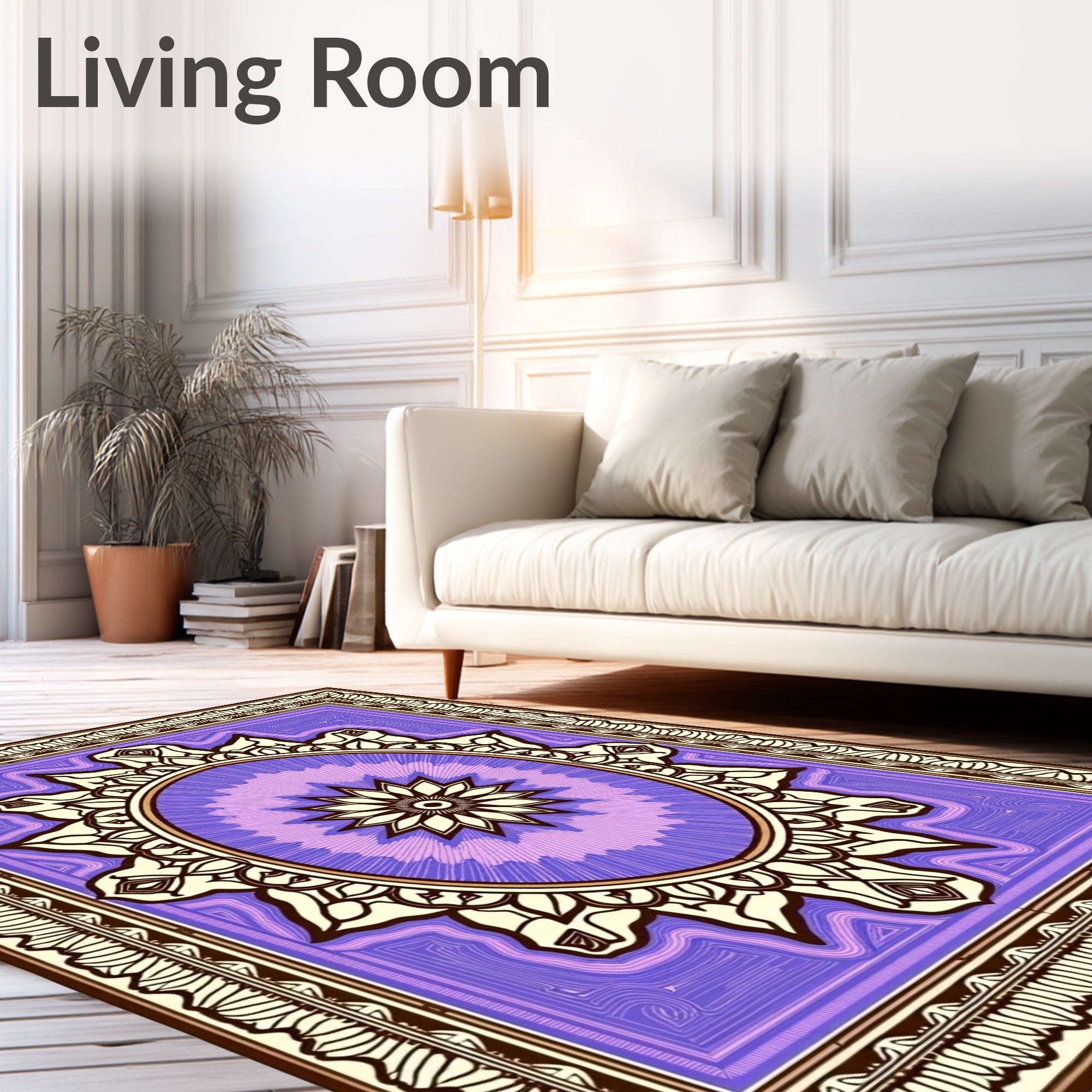 Lavender and Cream Medallion Mandala Rug