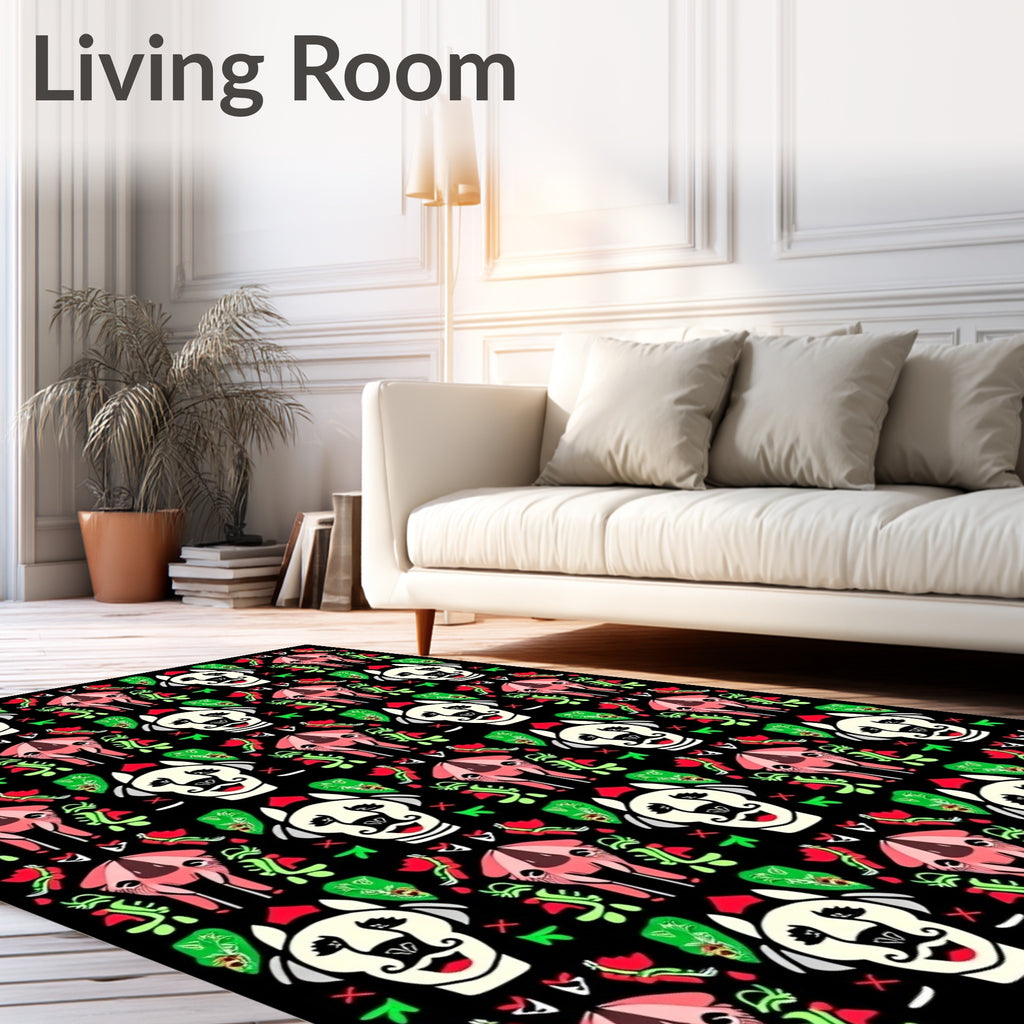 Whimsical White Dog Floral Repeat Rug