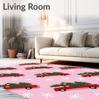 Red Truck Christmas Tree Snowflakes Rug