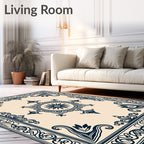 Dark Blue Intricate Floral Medallion Rug