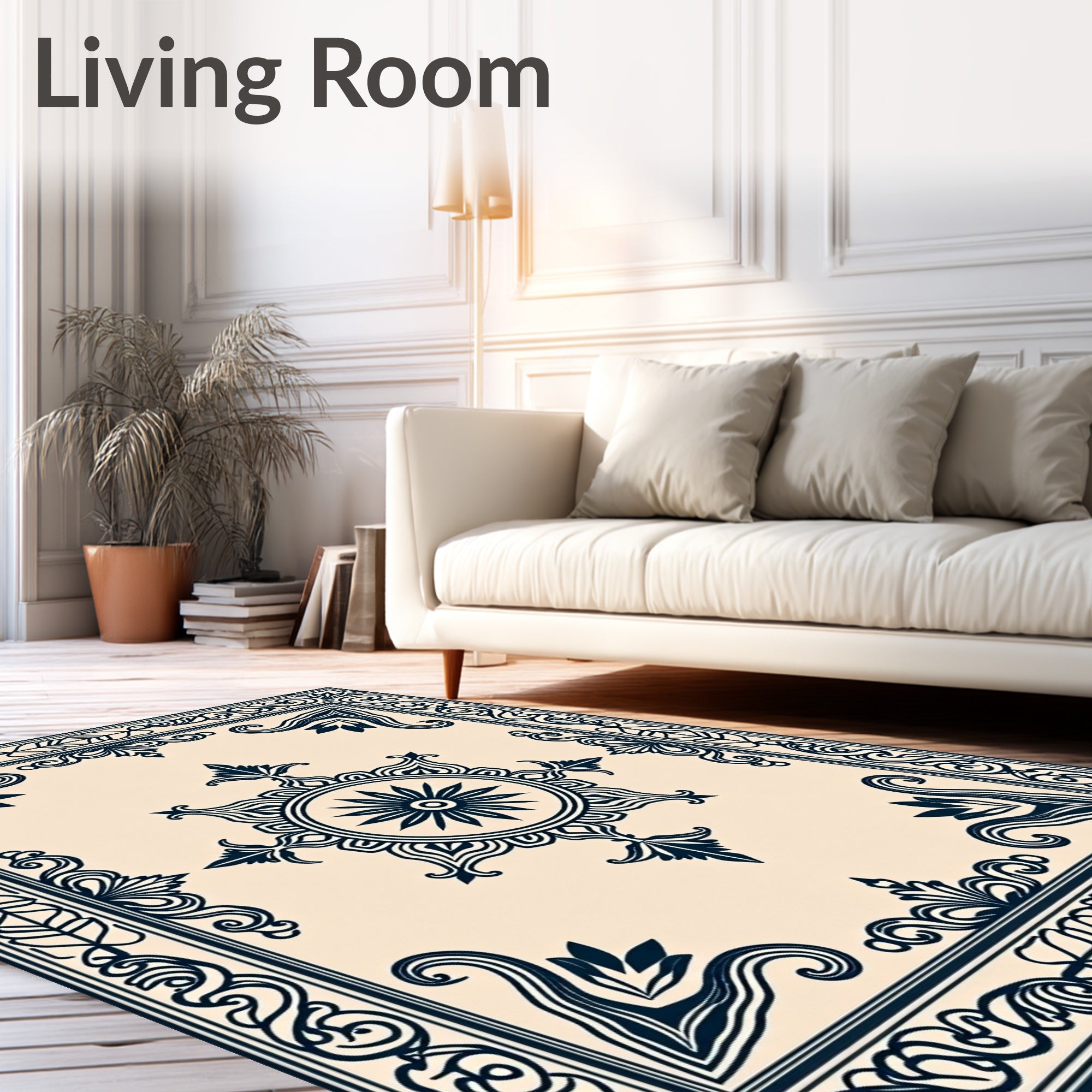 Dark Blue Intricate Floral Medallion Rug