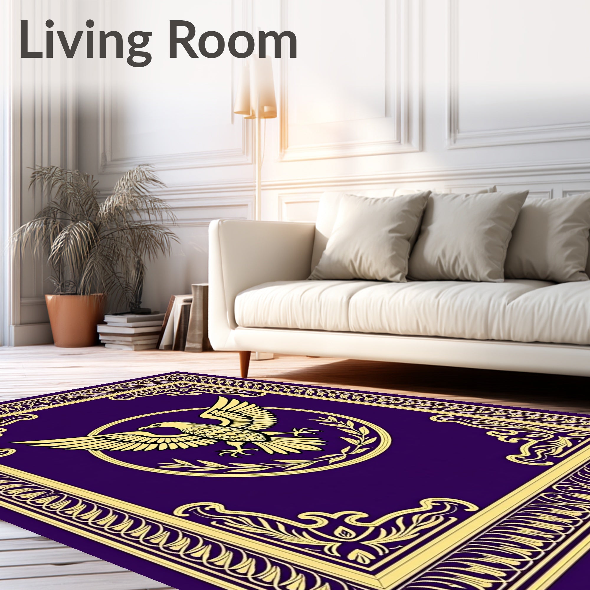 Gold Imperial Eagle Purple Scrollwork Rug
