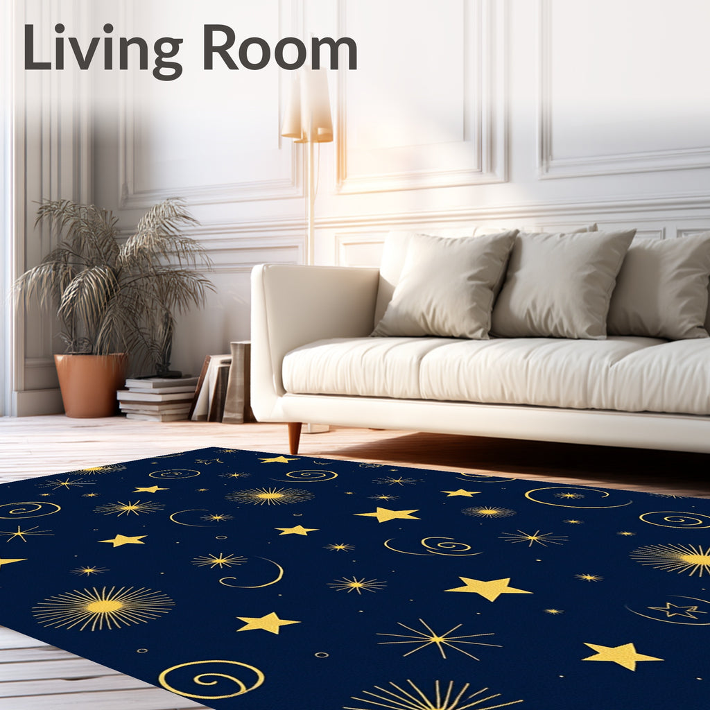 Golden Night Stars Swirls Abstract Rug