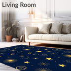 Golden Night Stars Swirls Abstract Rug
