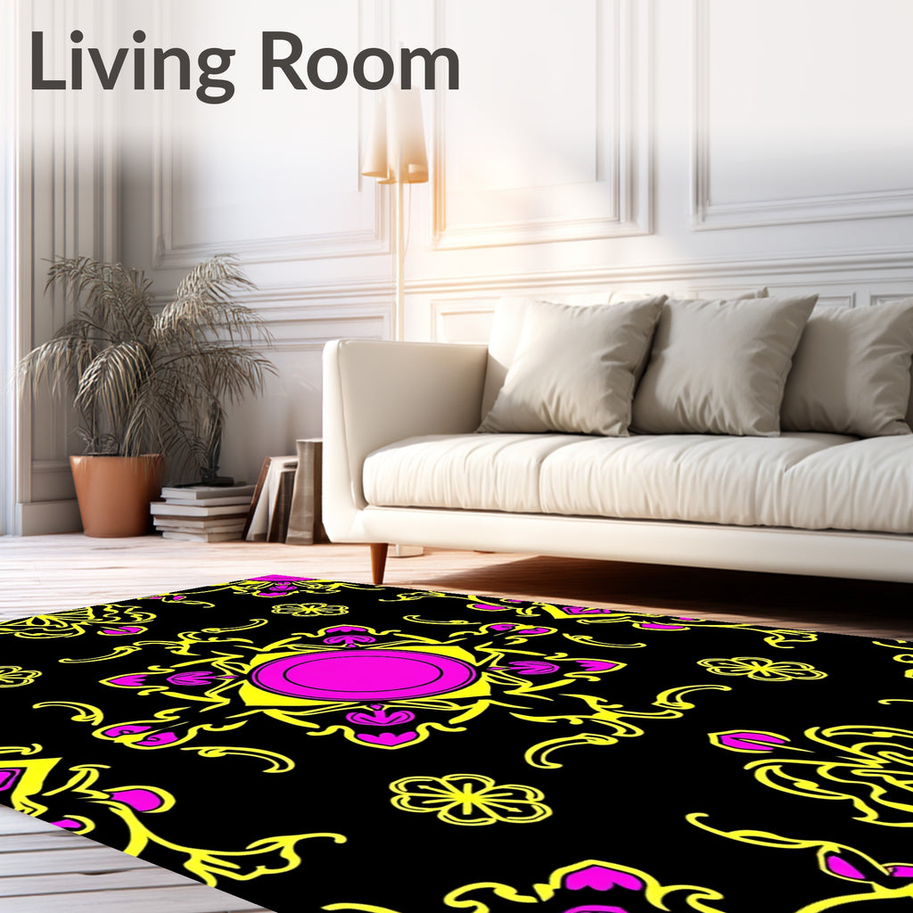 Yellow Pink Black Tribal Eye Rug