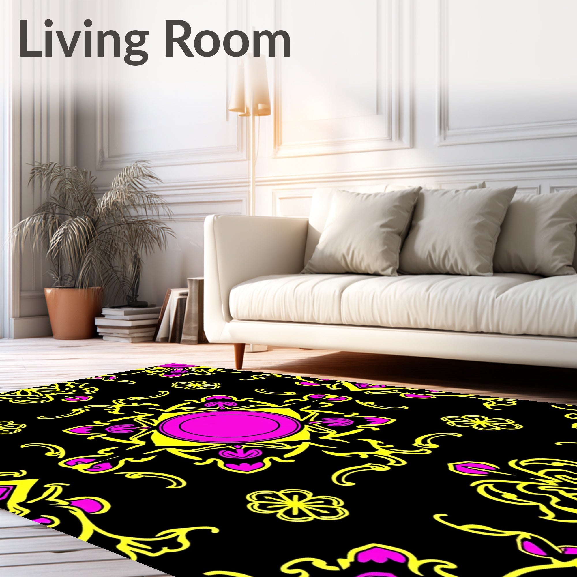 Yellow Pink Black Tribal Eye Rug