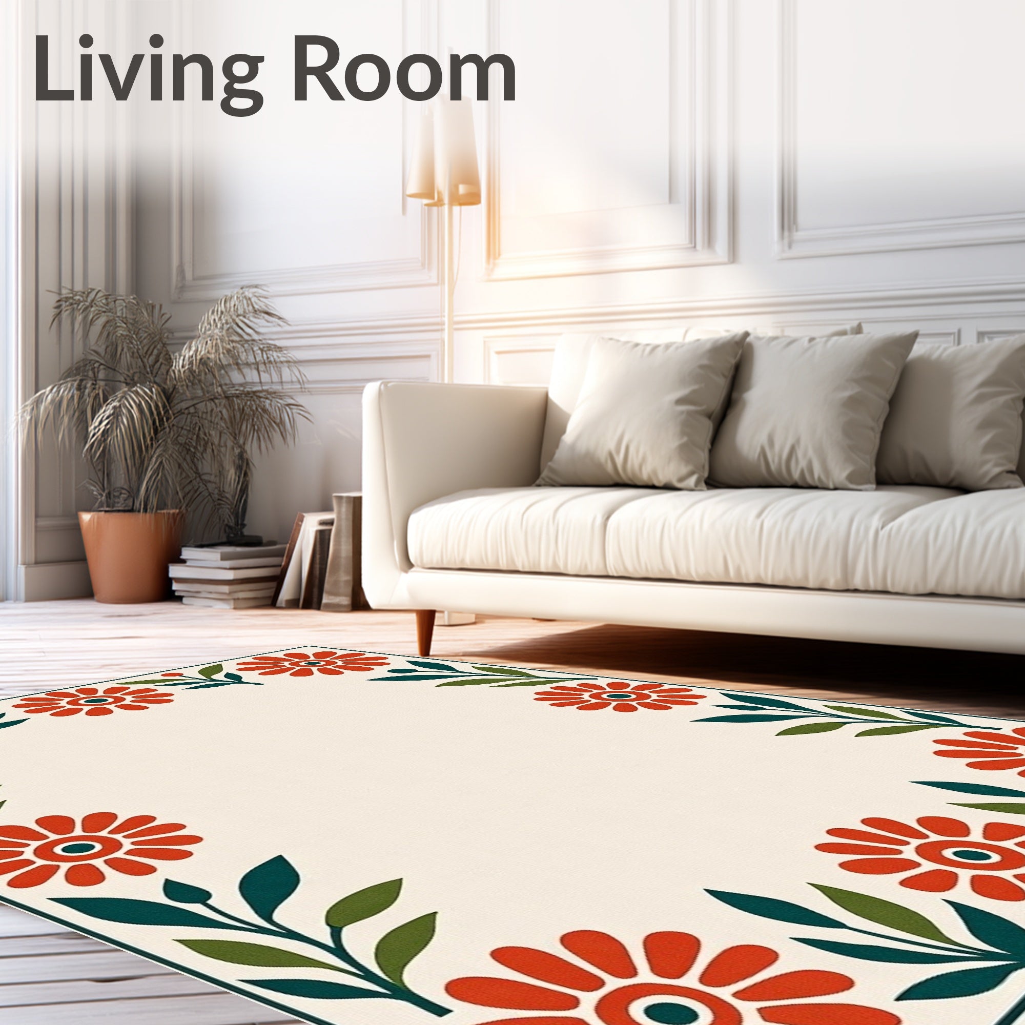 Crimson Floral Bordered Garden Rug