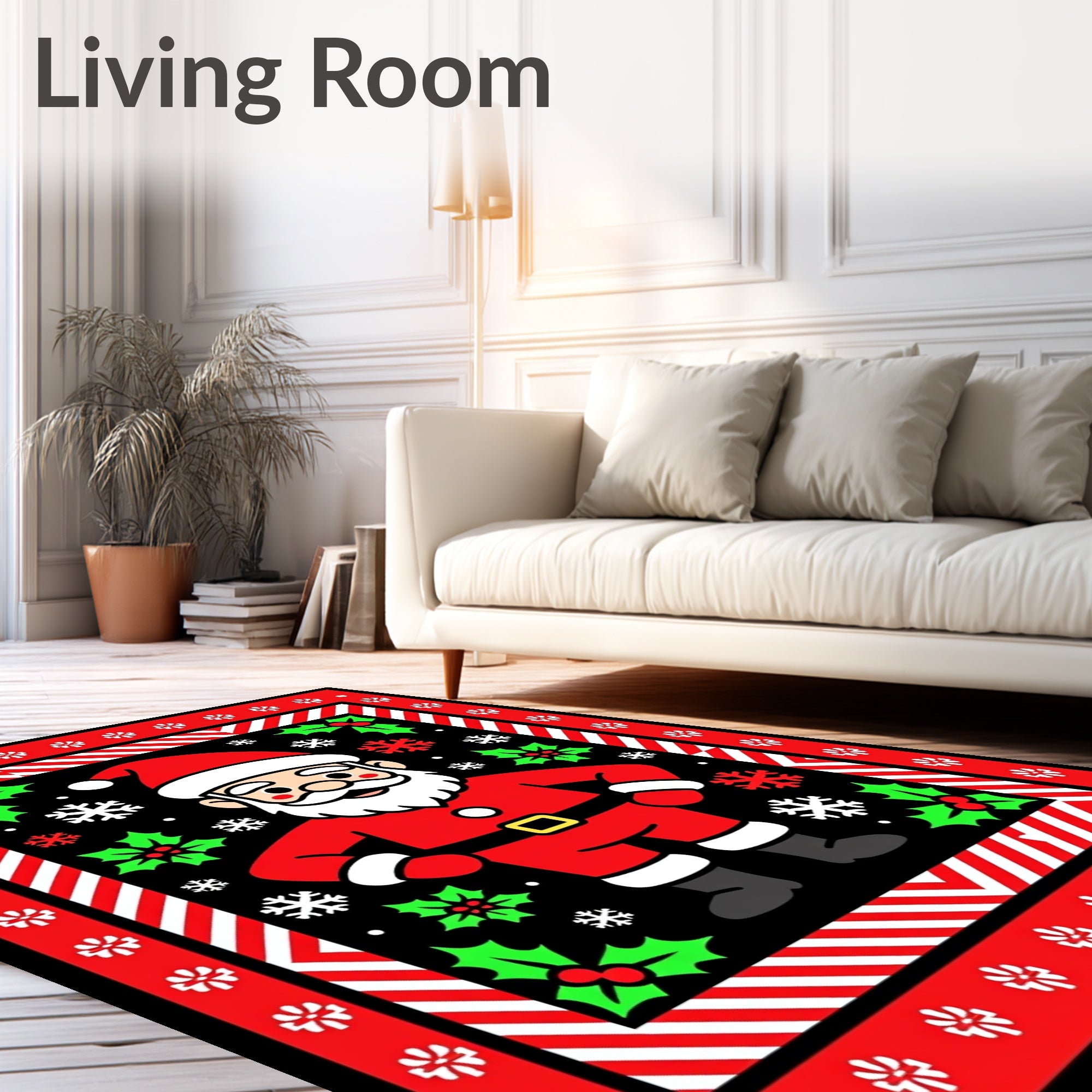 Jolly Santa Claus with Holly Snowflakes Rug