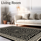 Black Cream Maze Line Art Rug