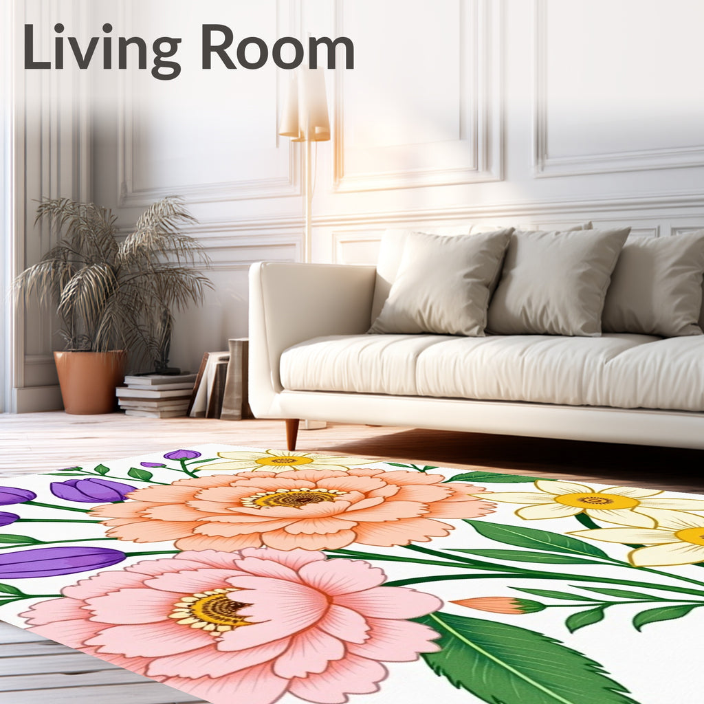 Peachy Pink Purple Floral Medley Rug