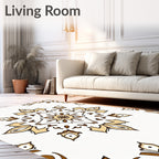 Cream Brown Floral Starburst Mandala Rug