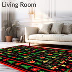 Red Green Black Christmas Trees Stars Rug