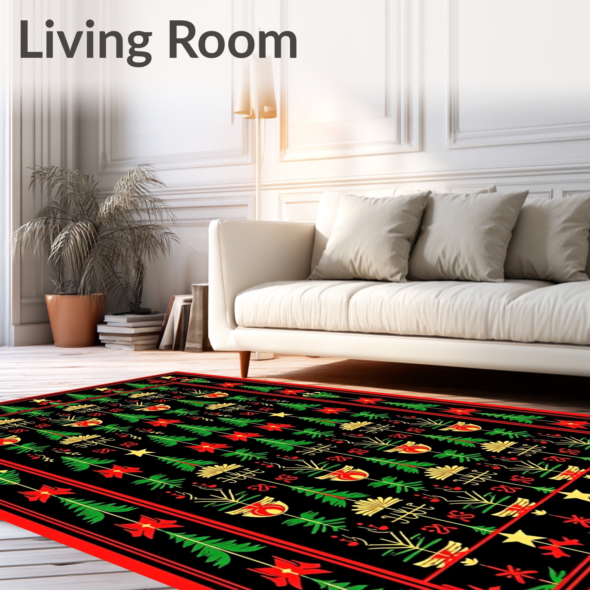 Red Green Black Christmas Trees Stars Rug