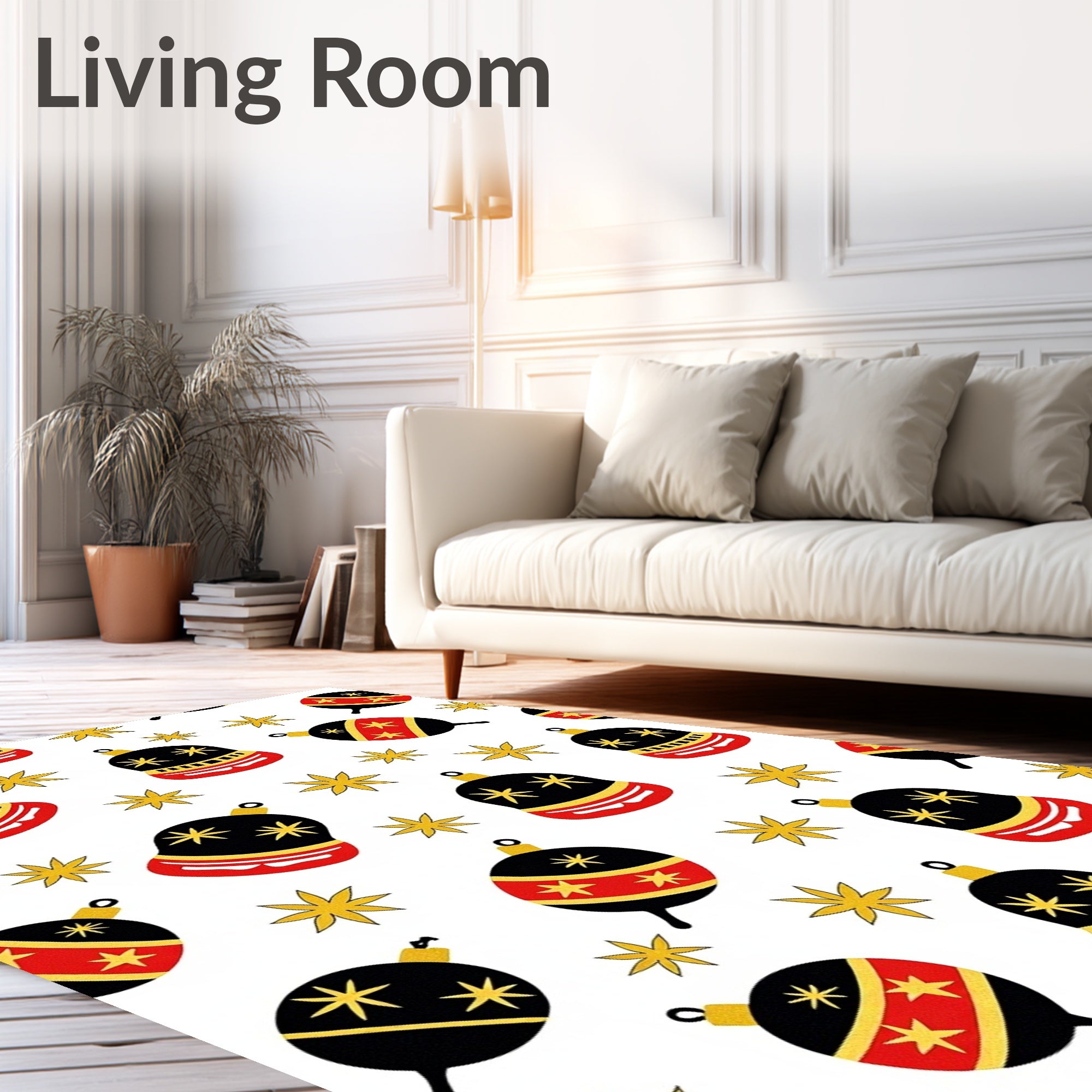 Black Red Gold Ornament Stars Rug