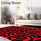 Bold Red Black Swirl Abstract Line Rug