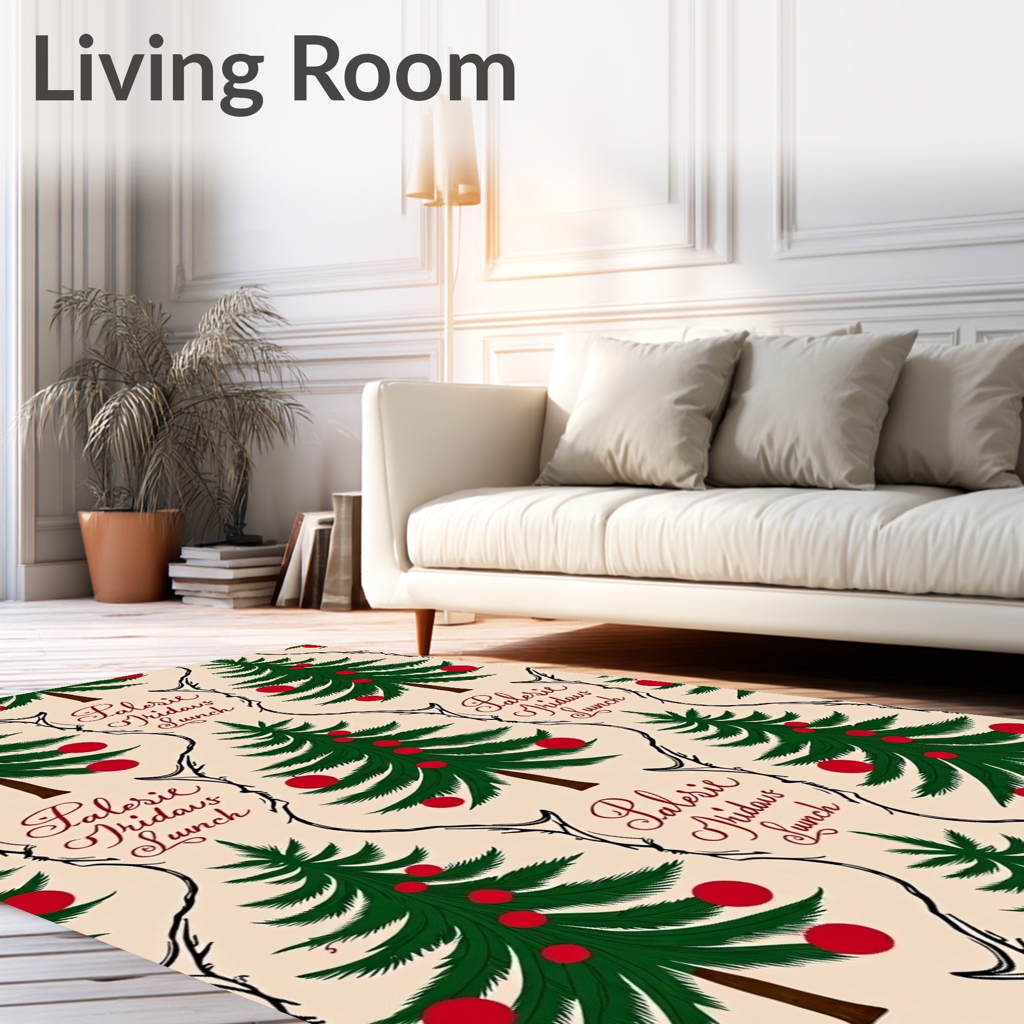 Festive Christmas Tree Red Ornament Rug
