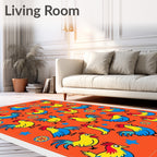 Whimsical Roosters on Orange Background Rug