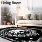 Black White Elephant Medallion Mint Accents Rug