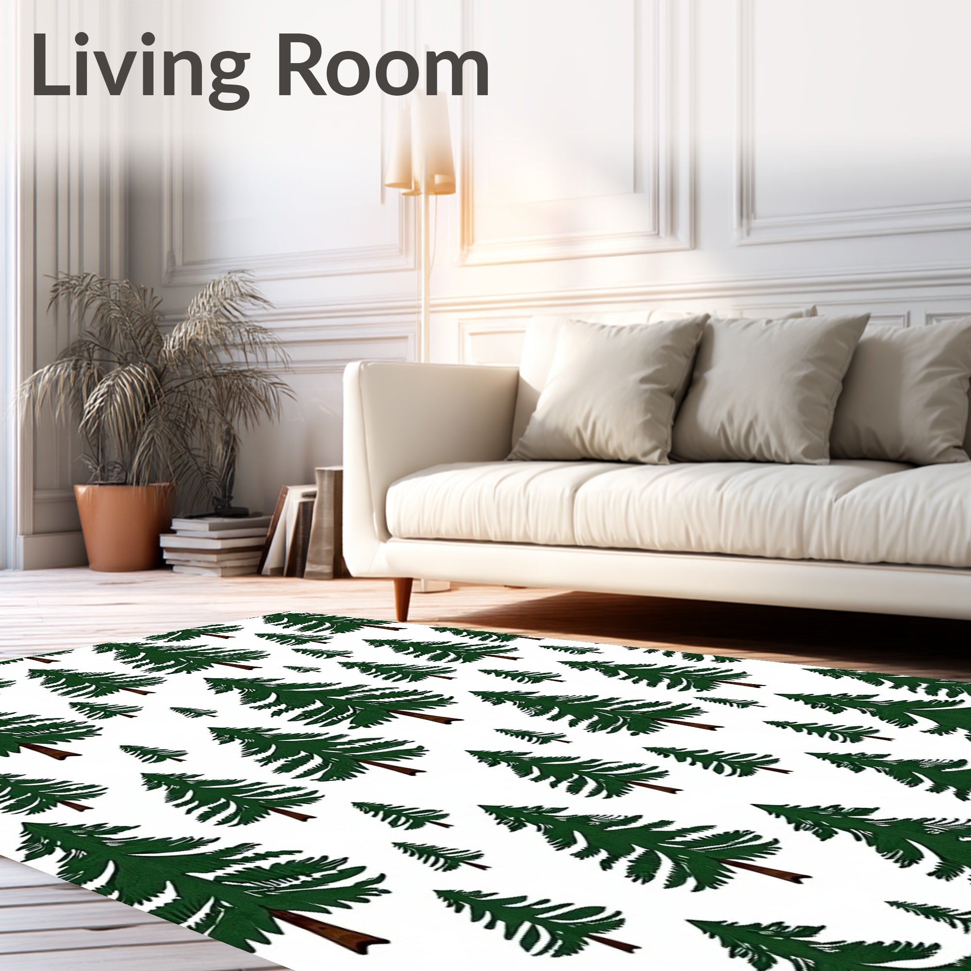 Forest Green Evergreen Trees Repeating Design Rug