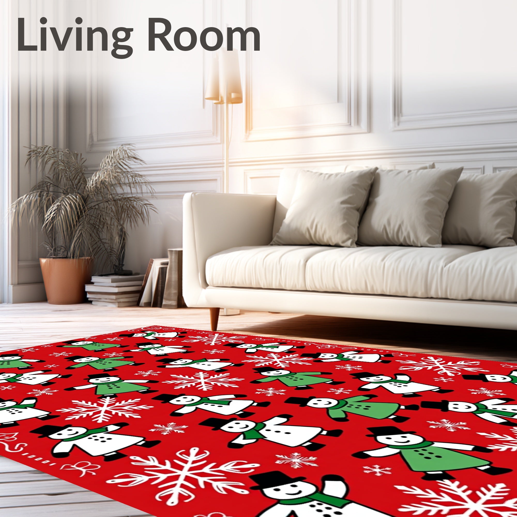 Red Snowmen With Green Coats Rug