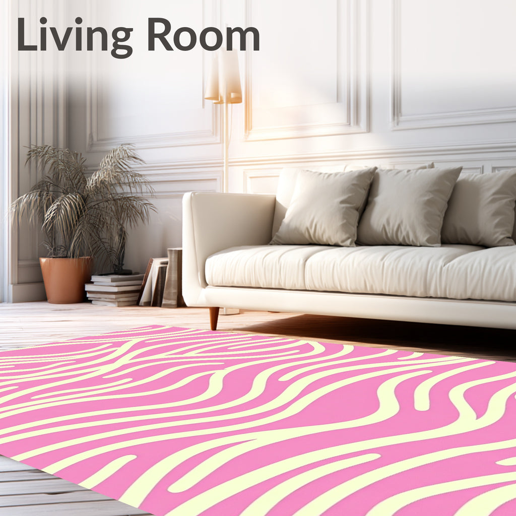 Pink Cream Wavy Stripe Rug