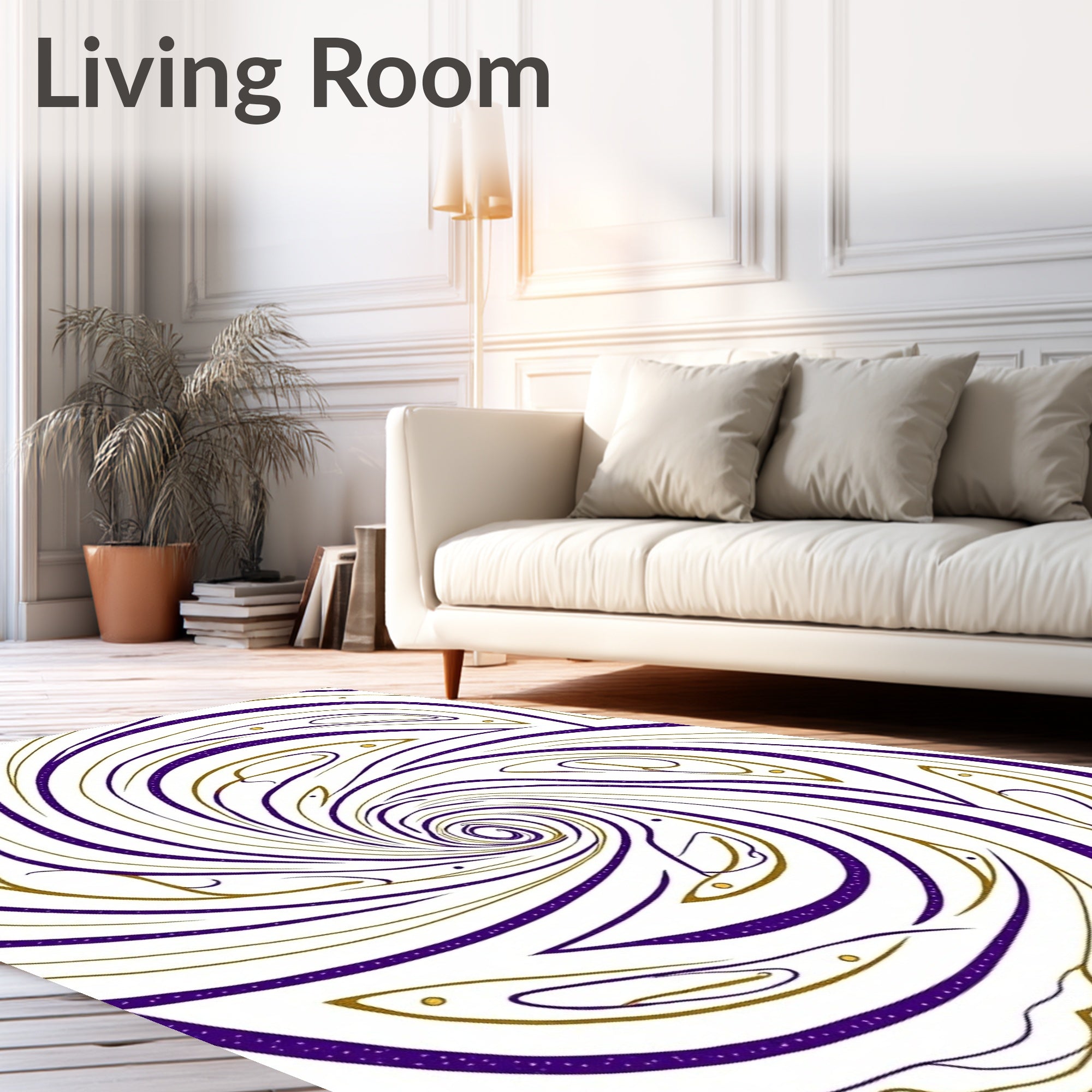 Radiant Purple Gold Swirl Abstract Rug