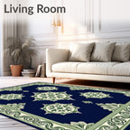 Classic Navy Green Medallion Border Rug