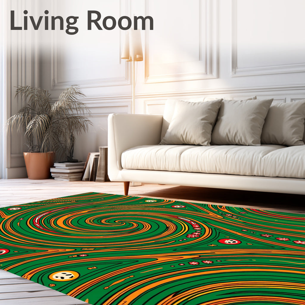 Groovy Green Swirl Abstract Faces Rug