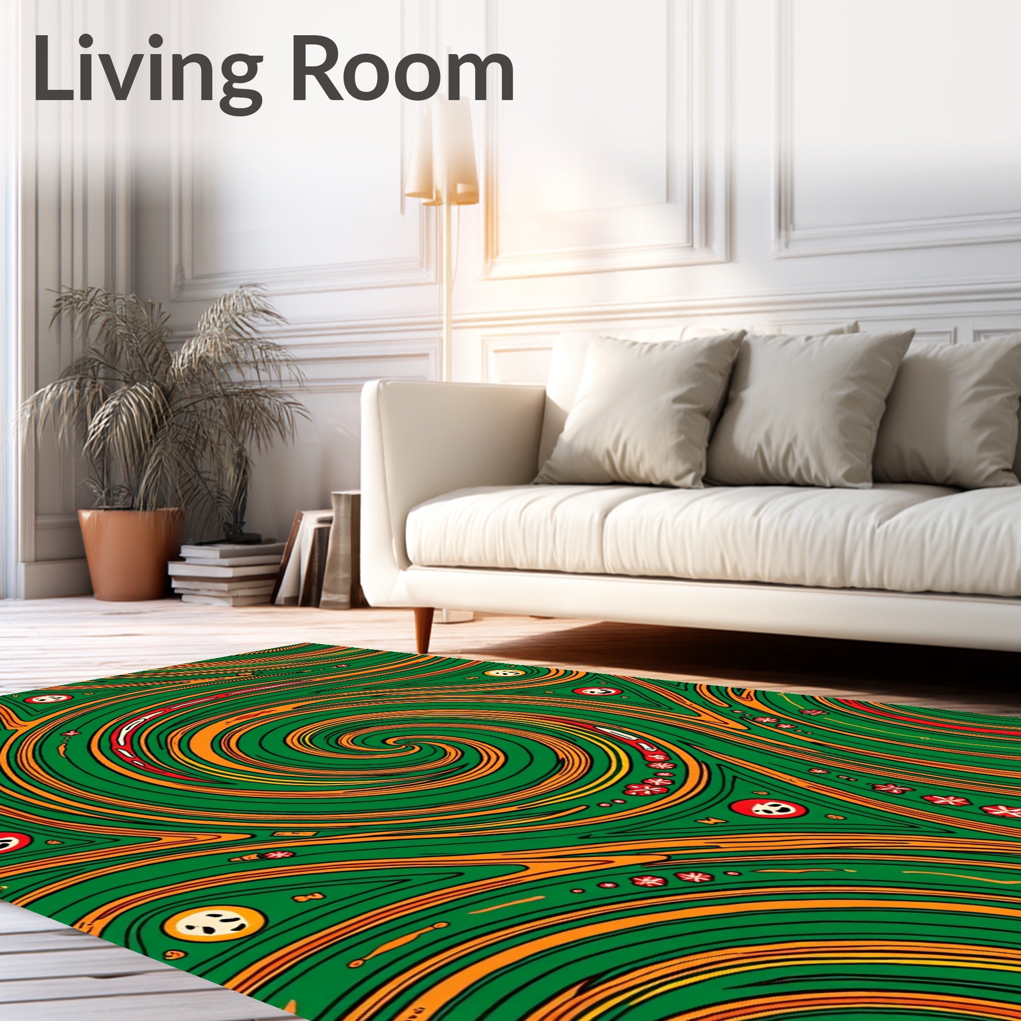 Groovy Green Swirl Abstract Faces Rug