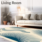 Deep Teal Abstract Feather Palm Rug