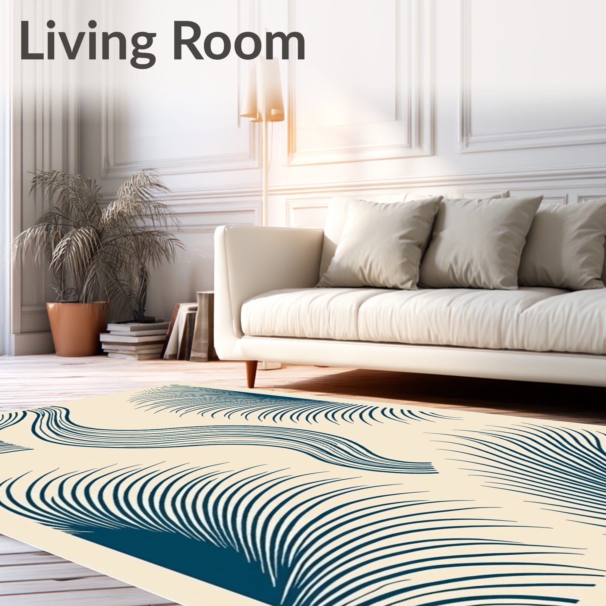 Deep Teal Abstract Feather Palm Rug