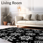 Black White Snowflake Mandala Medallion Rug